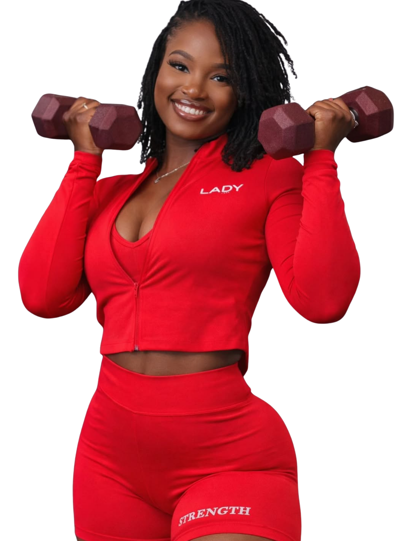 Joi Myrick holding dumbbells