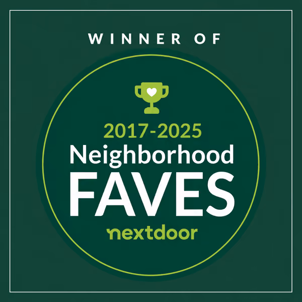 Badge stating Winner of 2017-2025 Neighborhood Faves by Nextdoor with a trophy icon.