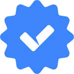 Blue verification badge with a white checkmark in the center.