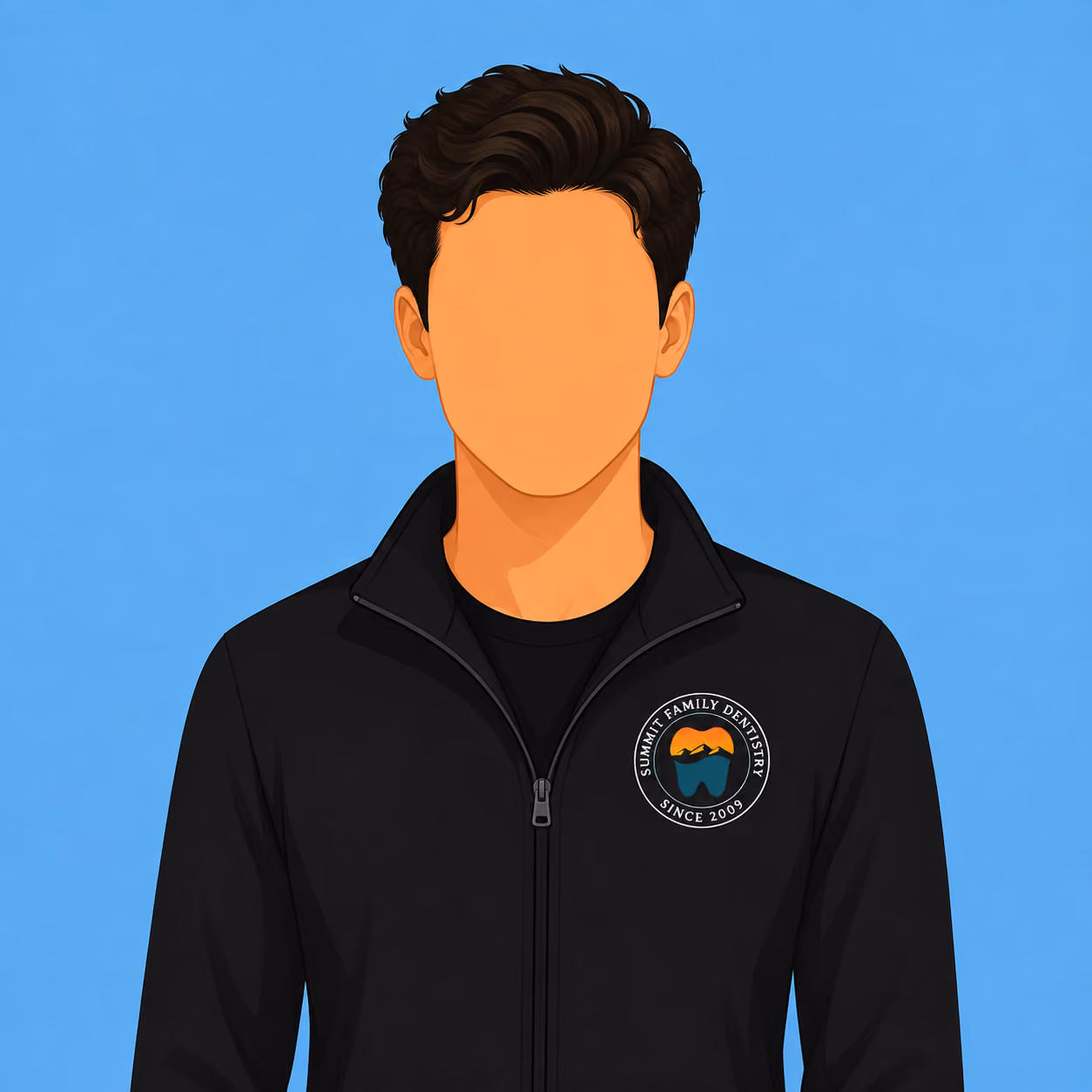 Faceless woman with long brown hair wearing black jacket with Direct Providers Care Telehealth emblem.