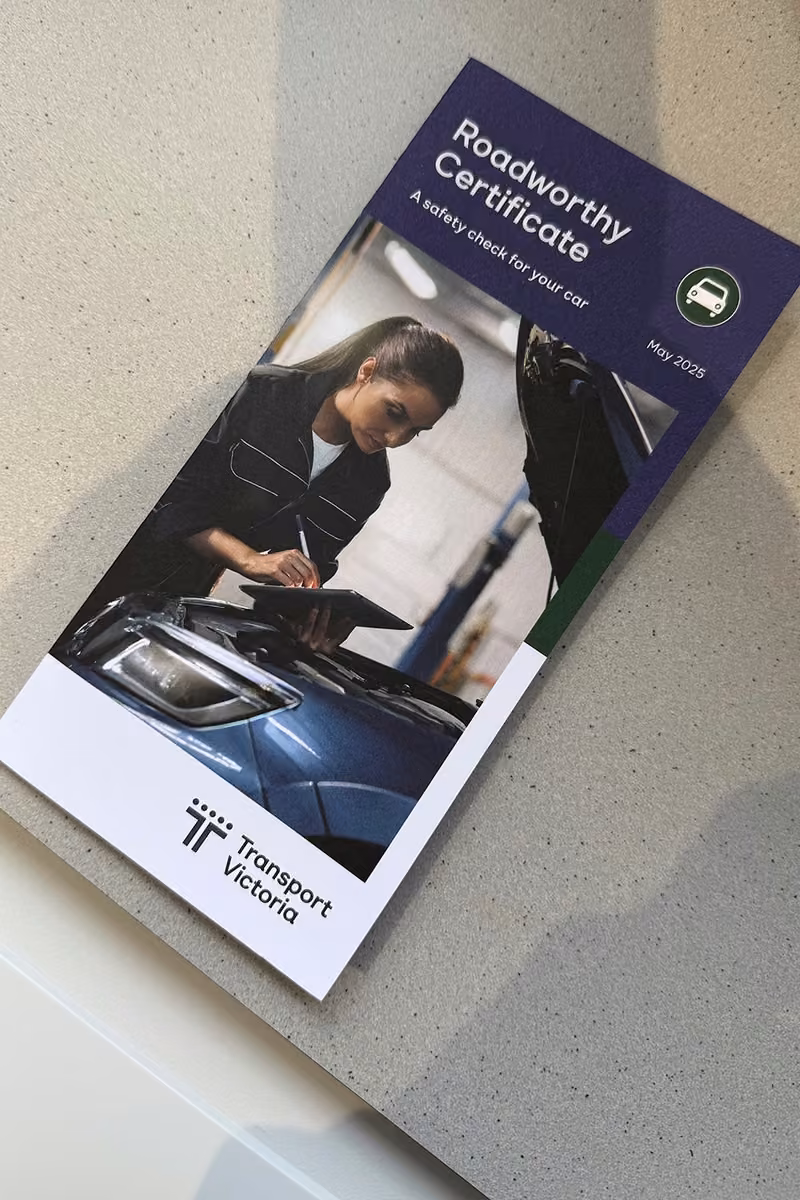 Transport Victoria Roadworthy Certificate safety check pamphlet