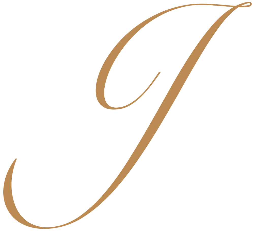 Large, elegant, brown cursive letter J on a transparent background.