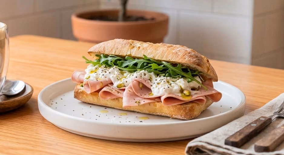 Little Paulies (Mortadella, stracciatella, arugula, EVOO, salt, pepper, and oregano)