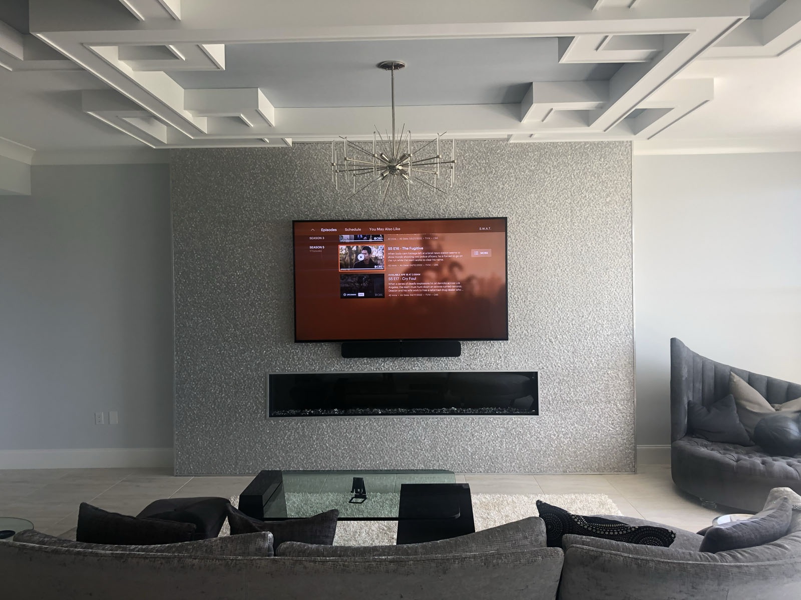 Living room media wall installation