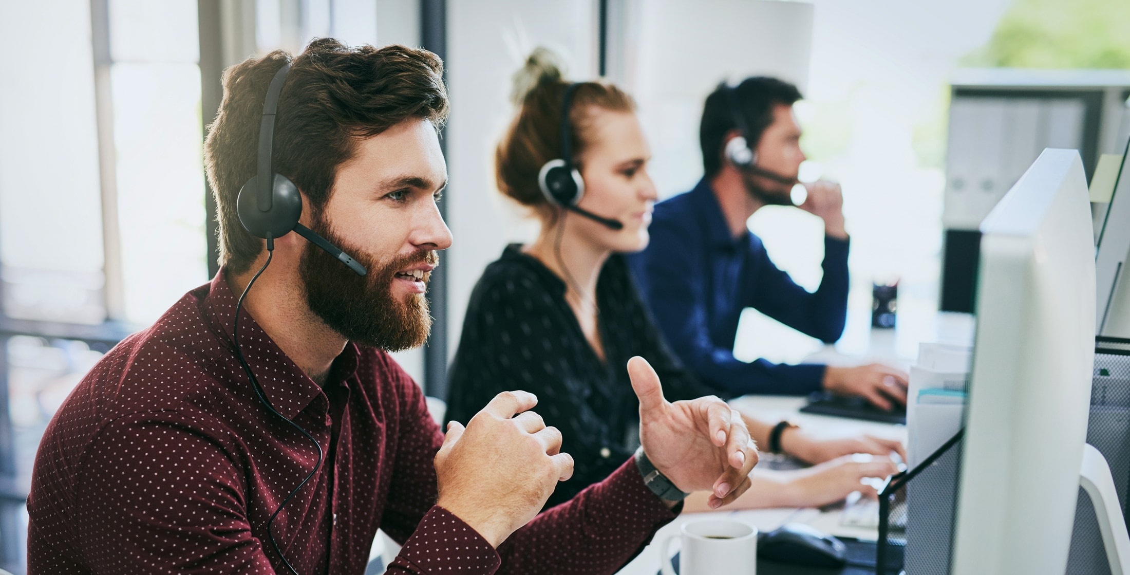 Support team members answering calls