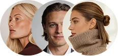 Portraits of two women and one man with neutral expressions on a white background.