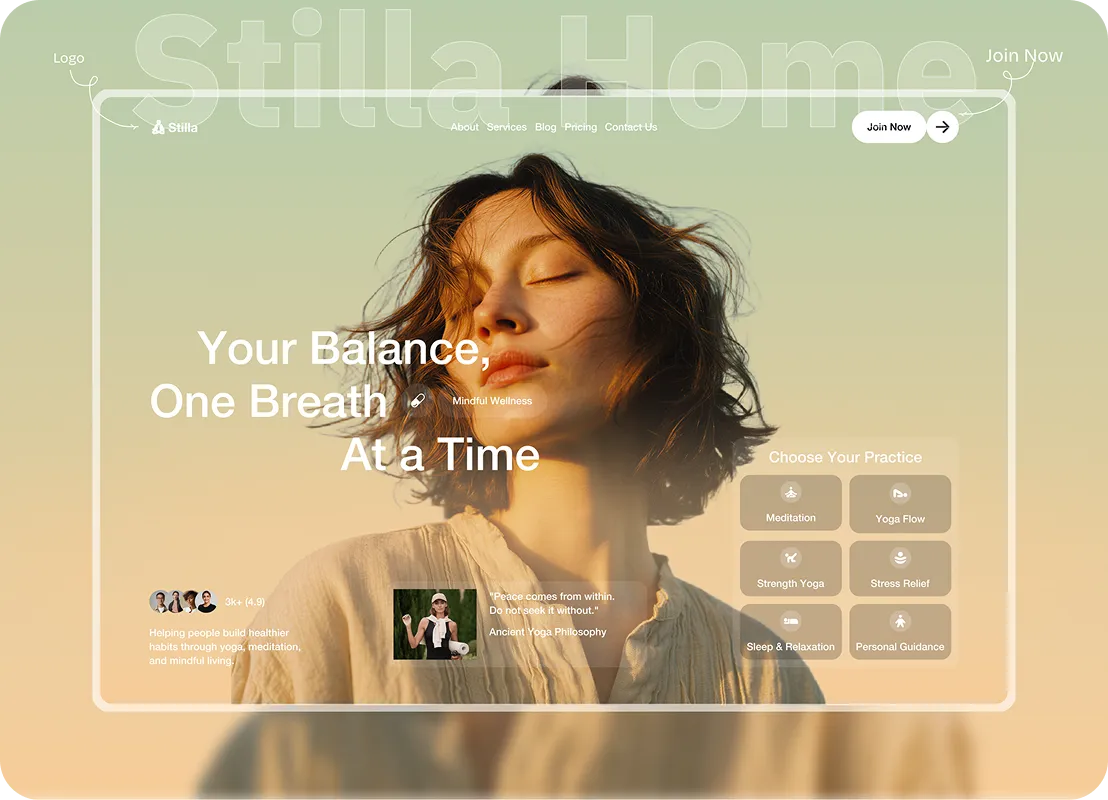 Young woman with closed eyes and short hair in soft light, promoting mindful wellness and yoga practices.