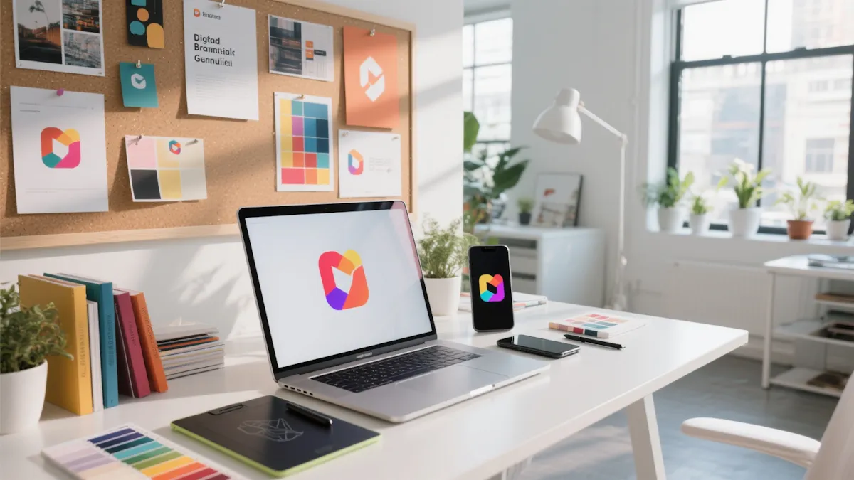 Modern and clean workspace setup featuring a desktop computer and desk accessories.