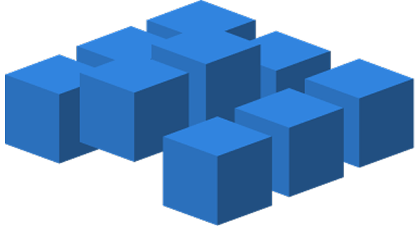 Nine blue 3D cubes arranged in a staggered grid on a white background.