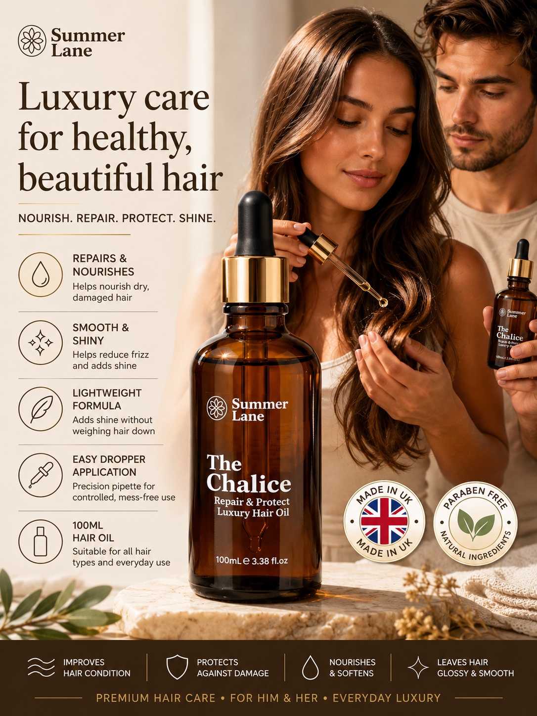 Summer Lane The Chalice hair oil for smooth, shiny hair
