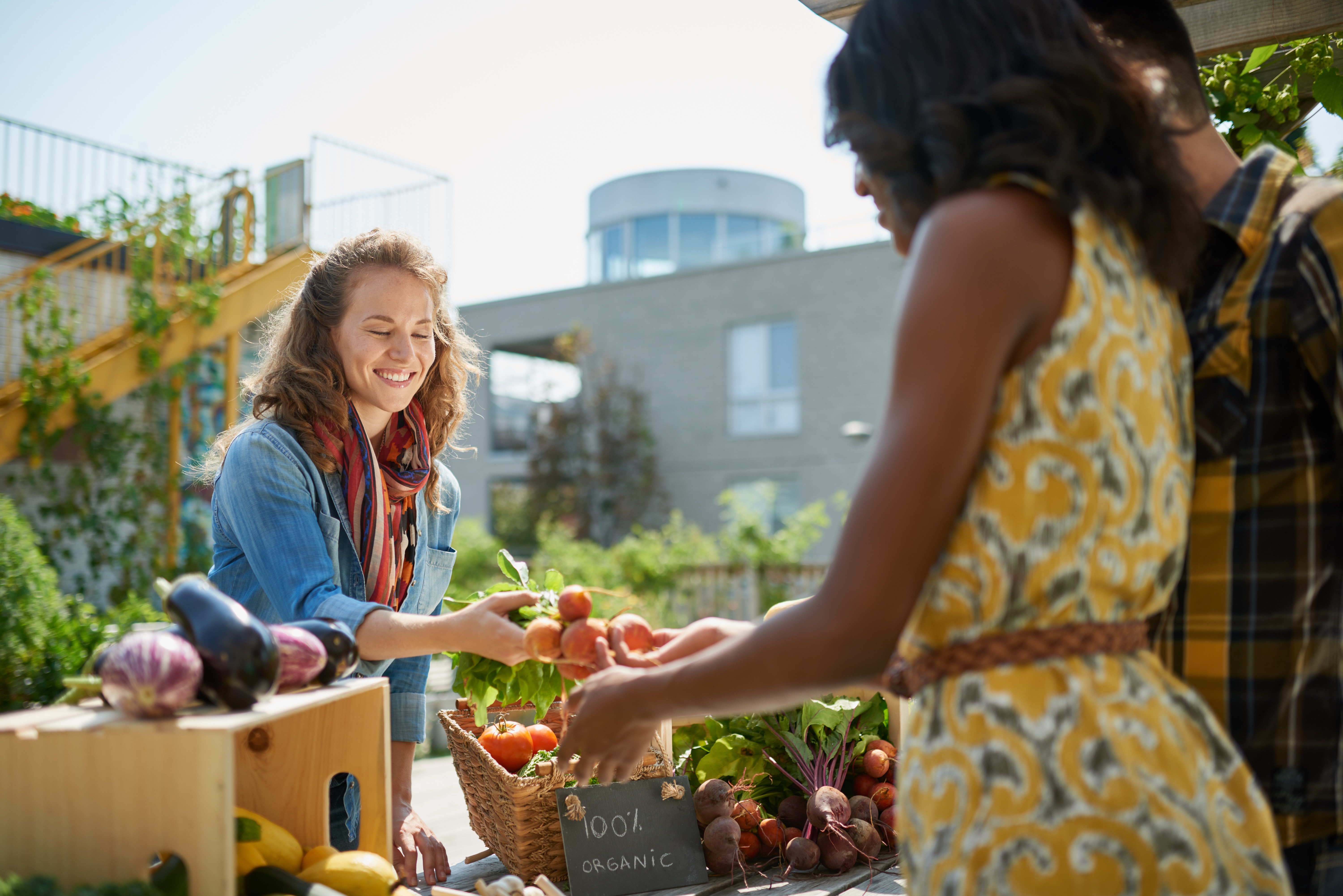 Women at farmers market stock image