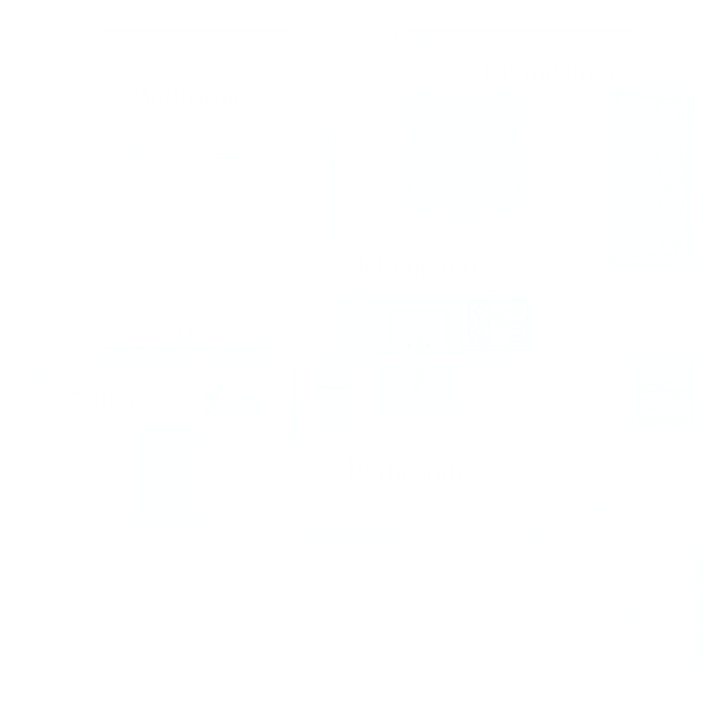 Floor plan of the villa: living room, separate bedroom, entrance hall, washroom and sauna within thirty-one square metres
