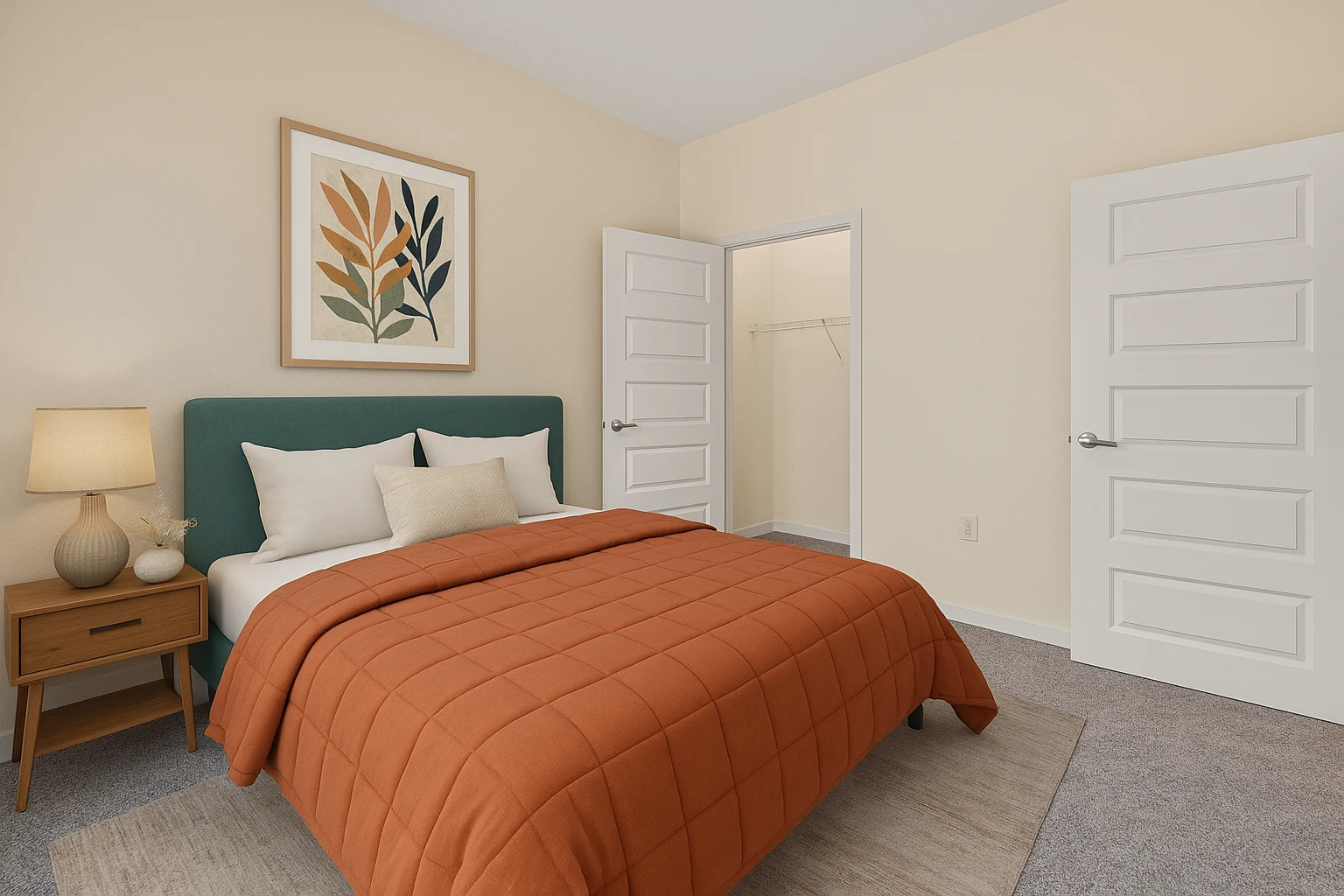 Bedroom with bed and nightstand
