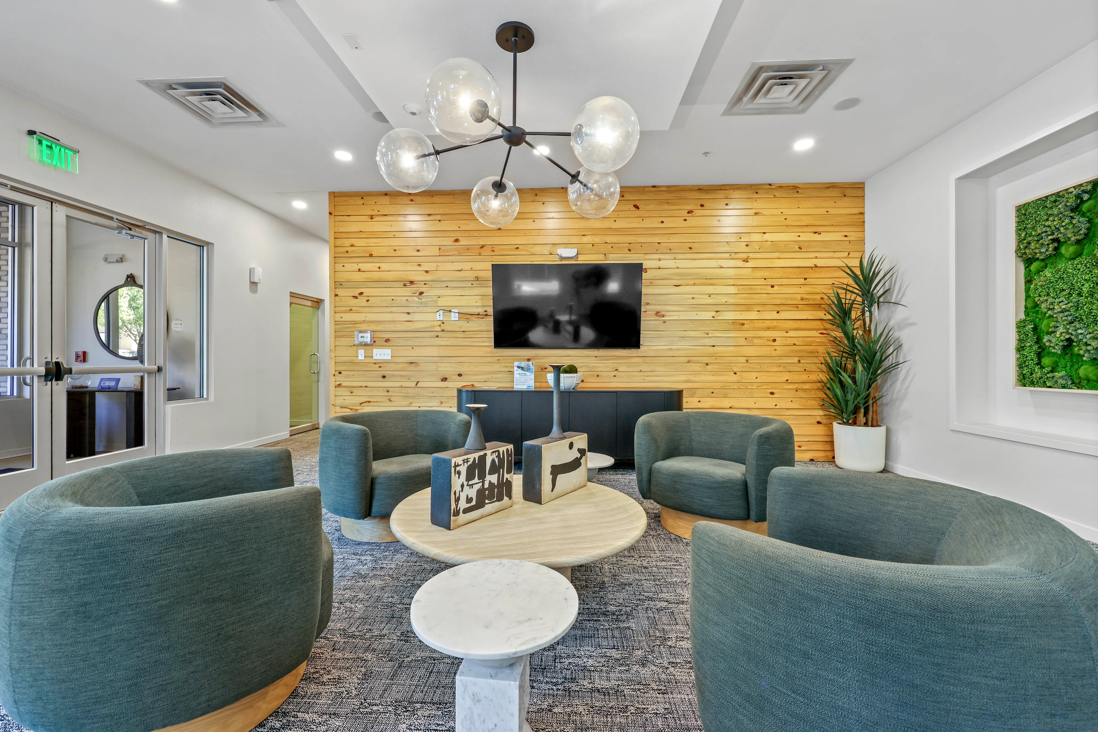 Clubhouse lounge chairs with tv
