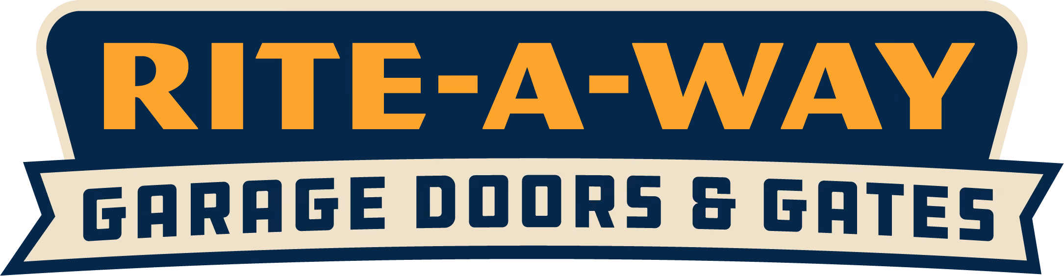 RITE-A-WAY logo with text Garage Doors & Gates in blue and orange colors.