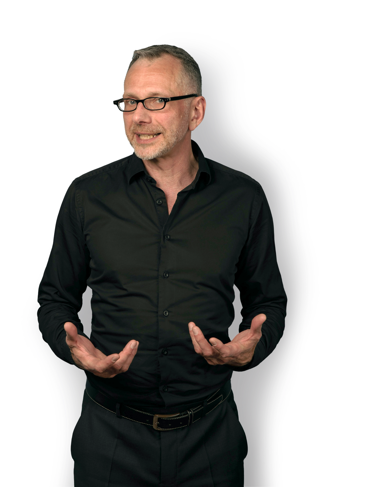 Holger Kampe mit offenen Händen.