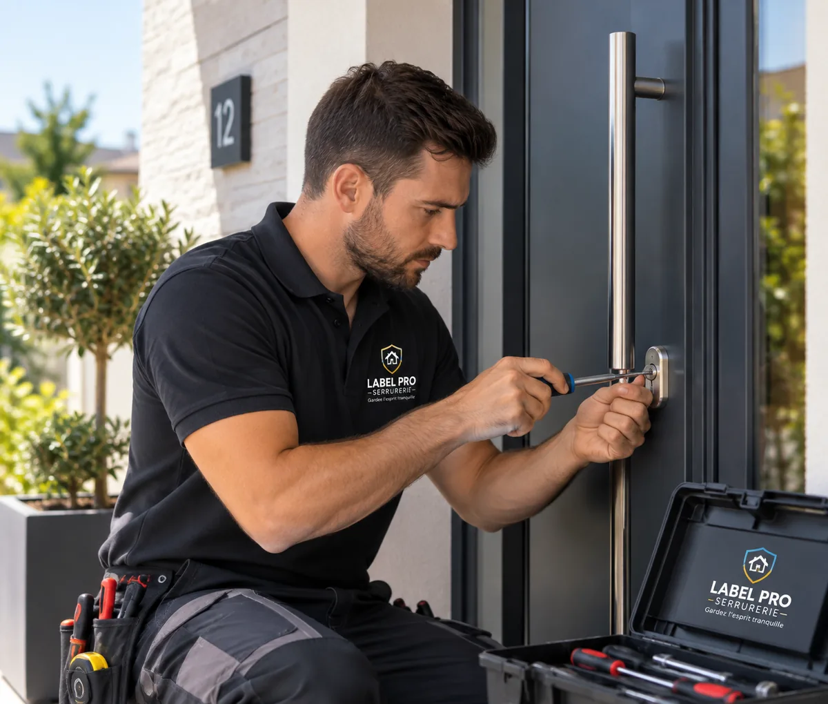 Serrurier Label Pro Serrurerie intervenant sur une serrure de porte à Lyon