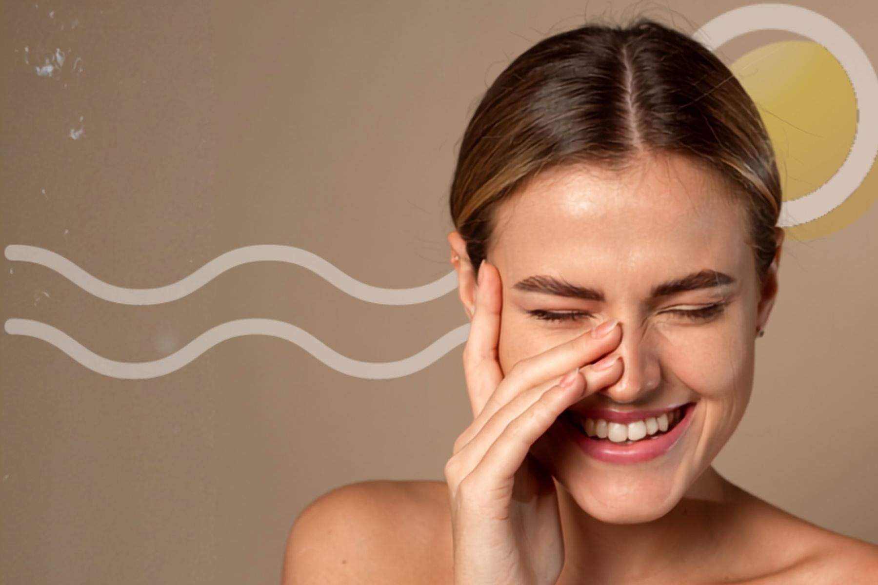 The Wellness Reeset wave-and-sun artwork with an editorial photograph.