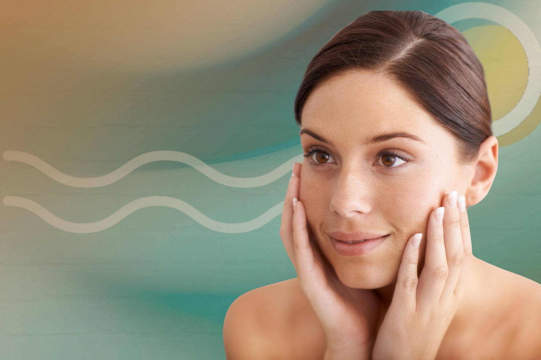 The Wellness Reeset wave-and-sun artwork with an editorial photograph.