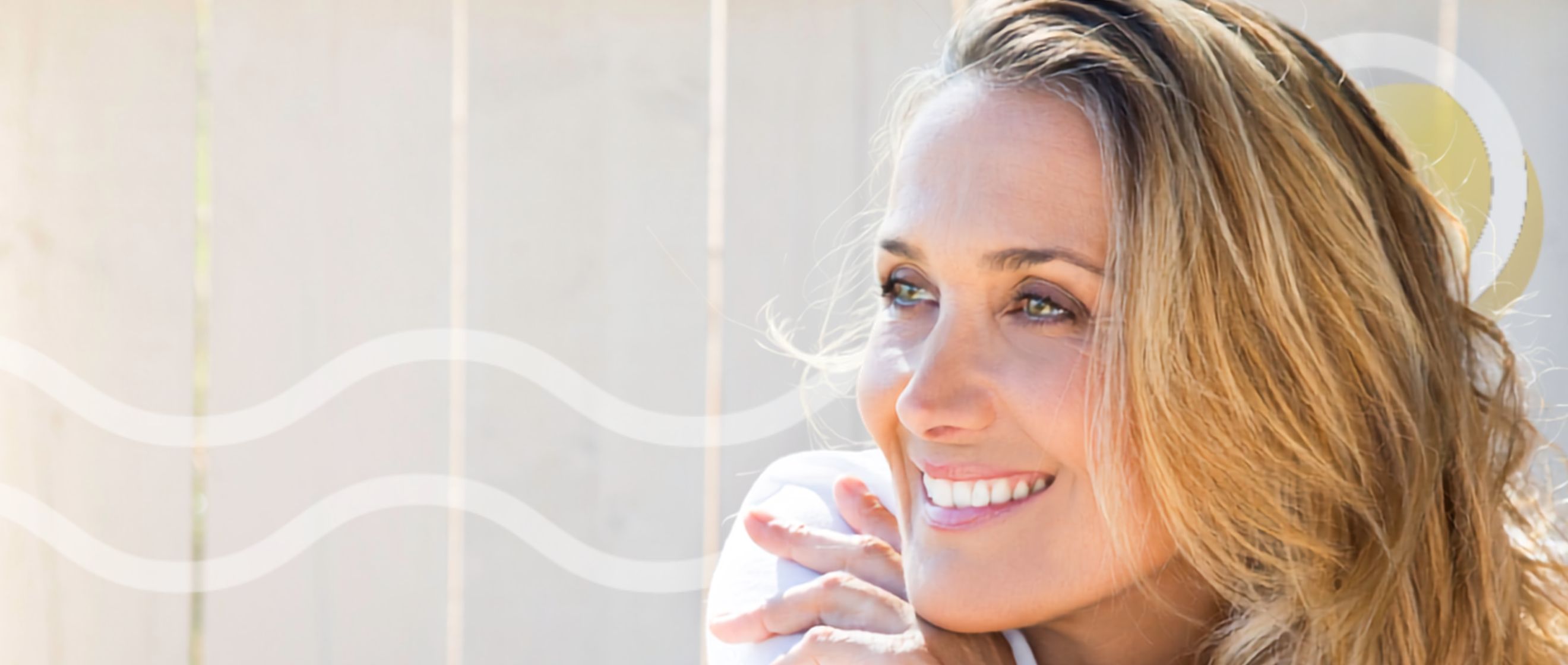 The Wellness Reeset wave-and-sun artwork with an editorial photograph.