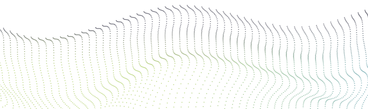 Abstract digital wave pattern formed by colorful vertical lines and dots in shades of green, yellow, and blue on a black background.
