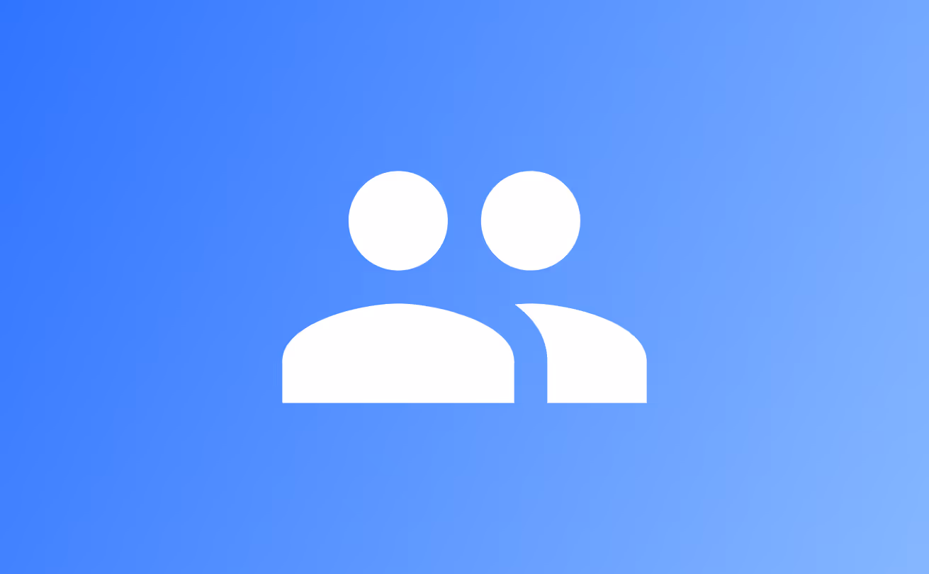 White icon of two user figures side by side on a blue gradient background, representing users or a group.