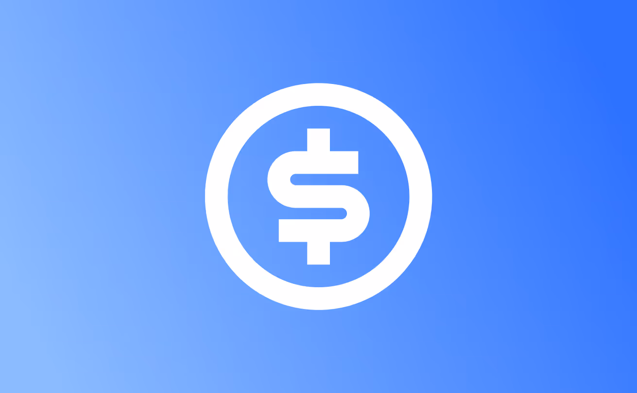 White dollar sign symbol enclosed in a circle on a blue gradient background.