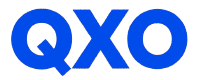 Blue capital letters QXO on a white background.