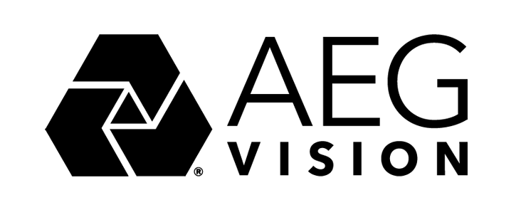 AEG VISION logo in black with a hexagonal emblem on the left.