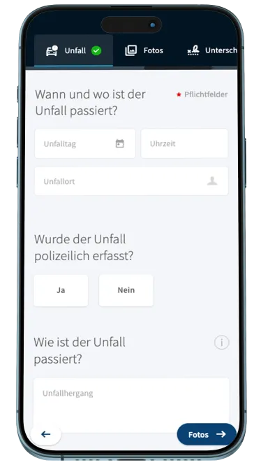 Schadenmeldung im claimXpert-Schadenportal auf dem Smartphone