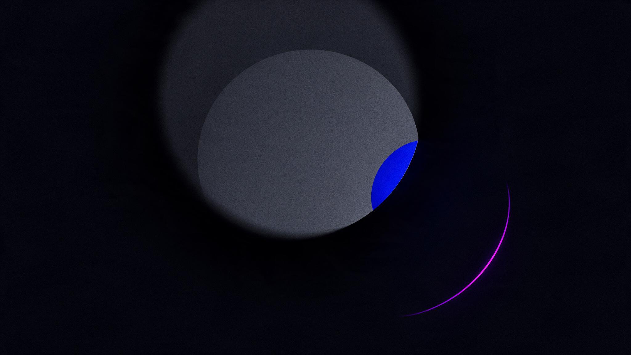 Ein grosser grauer Kreis mit einem kleinen hellblauen Segment und einem violetten Bogen, der sich davon löst