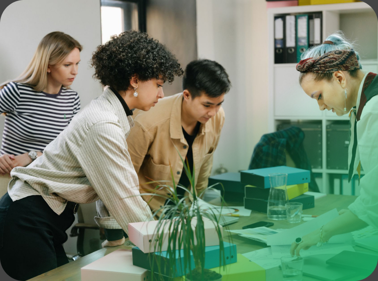Small team working together around a table