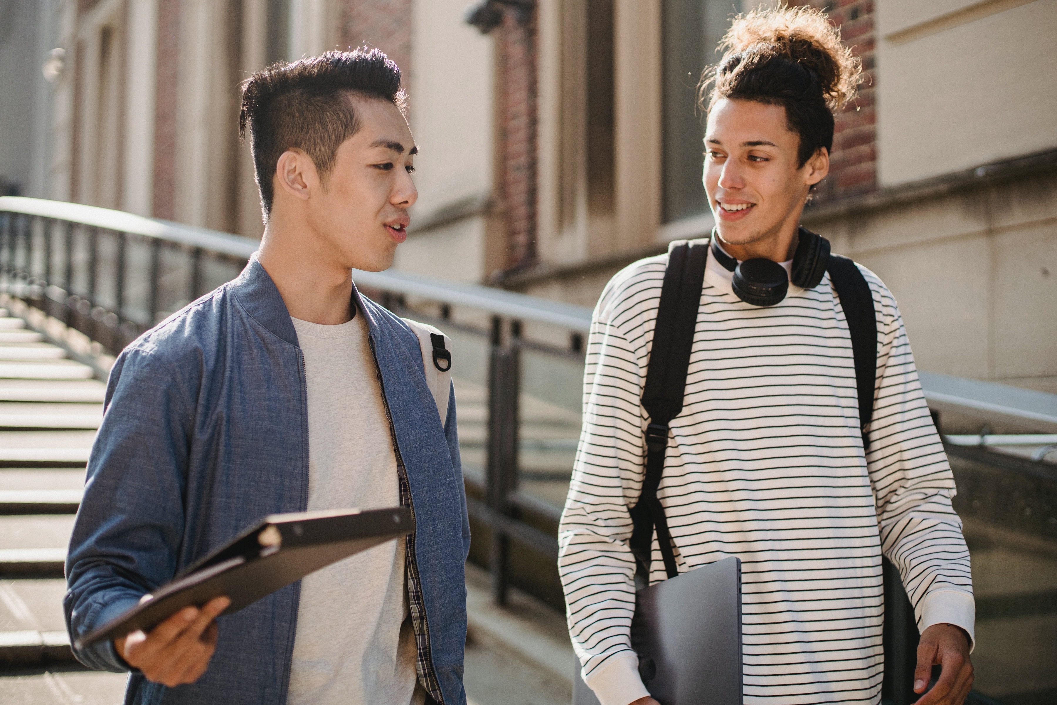 Two guys walking stock image