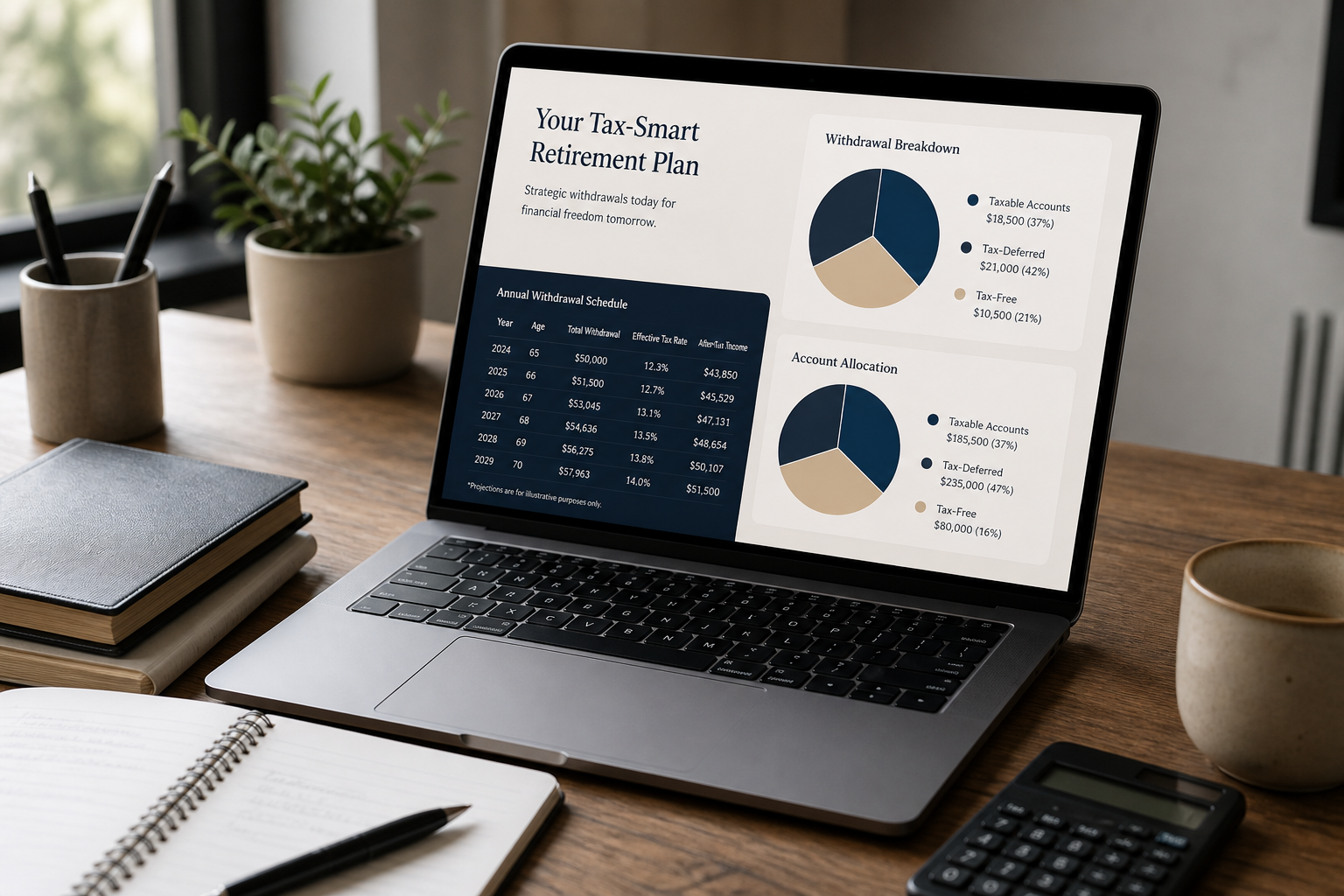 Tax-smart retirement withdrawal planning on a laptop
