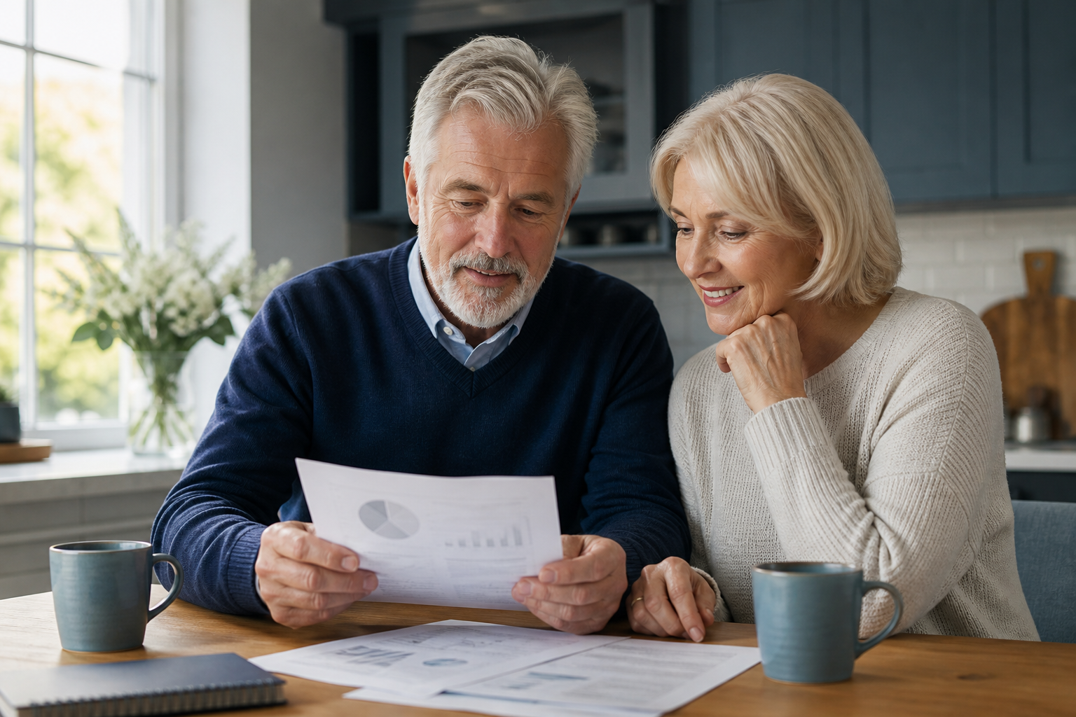 Couple reviewing a retirement income plan together at home