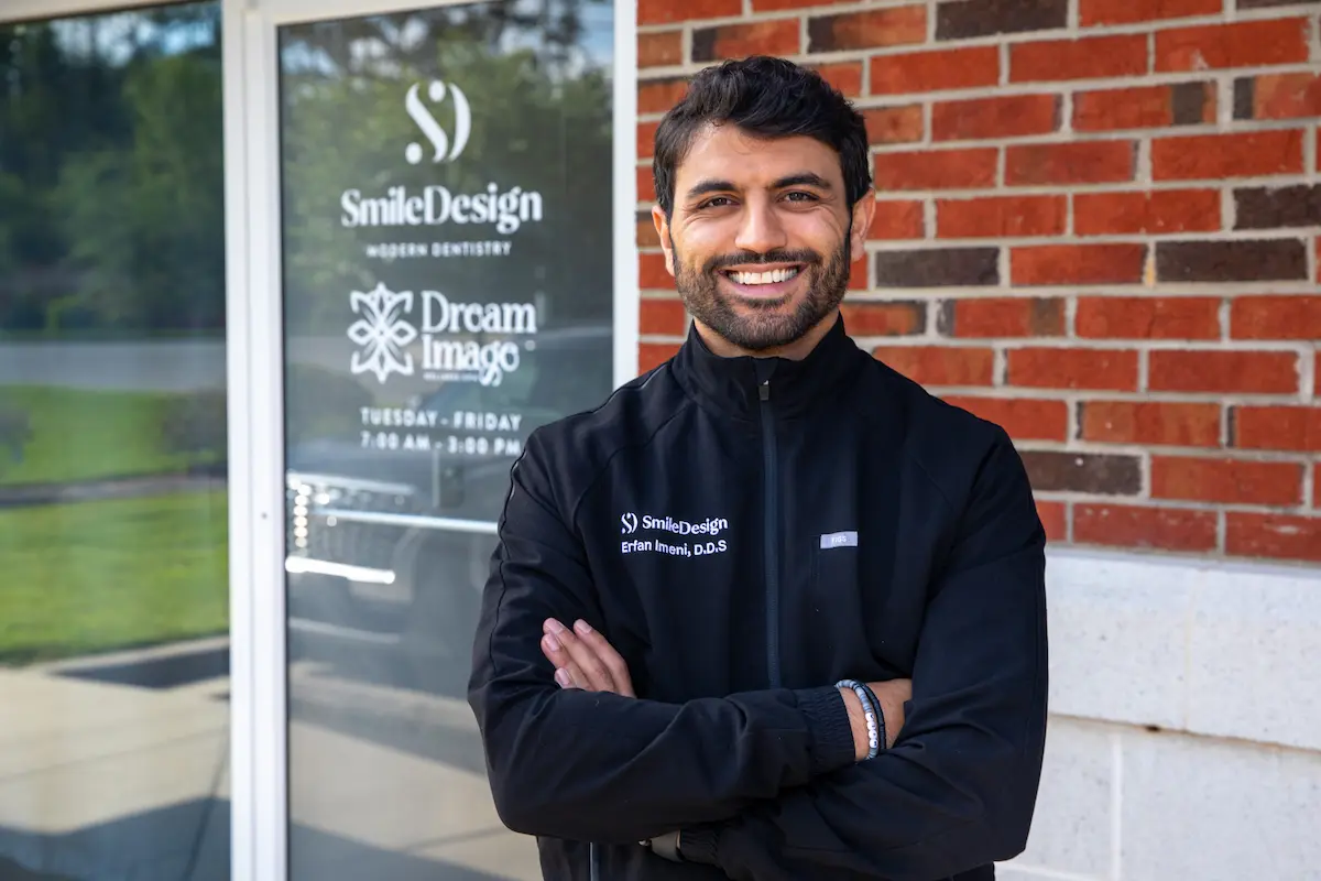 Dr. Erfan Imeni at the entrance to the Durham, NC dental practice