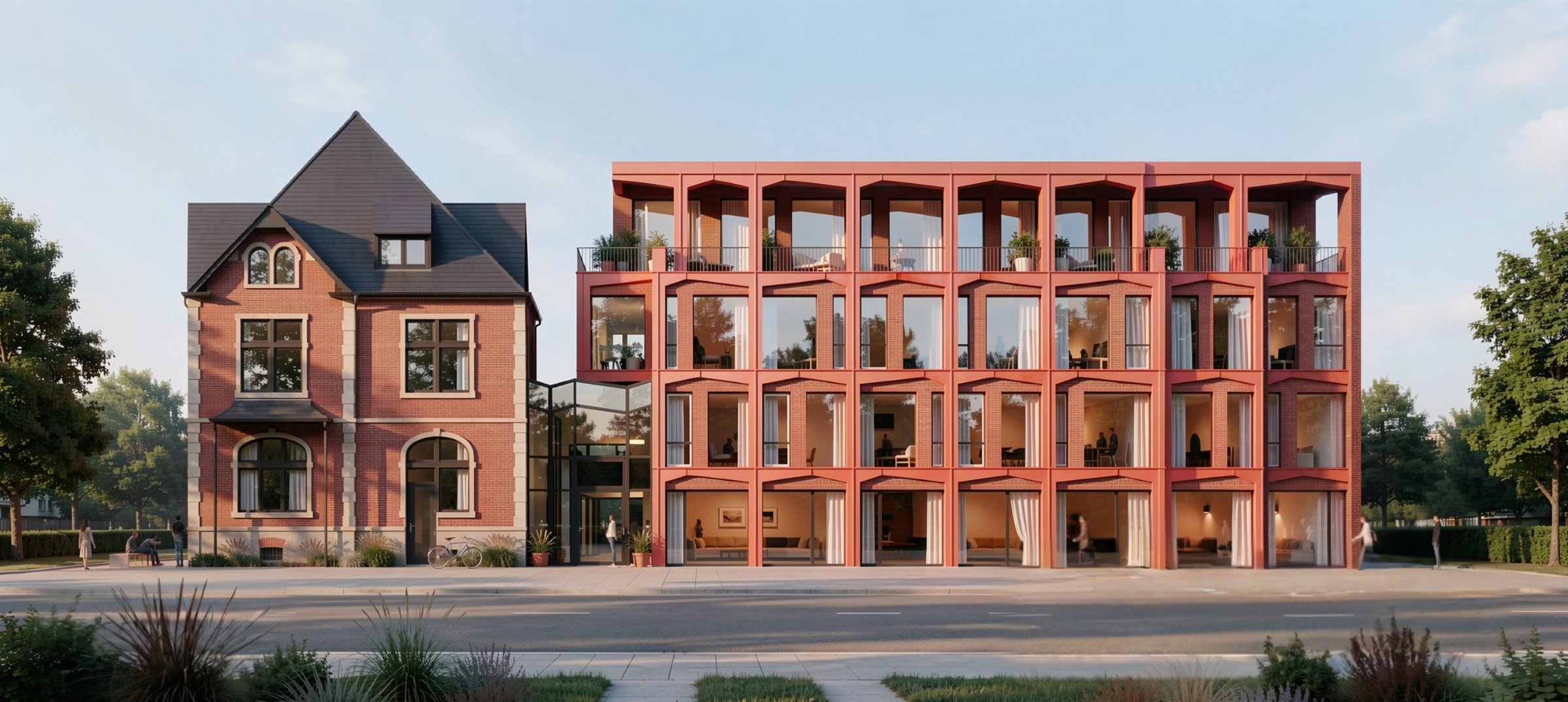 Leverkusen – Hotelneubau, Ansicht vom Park