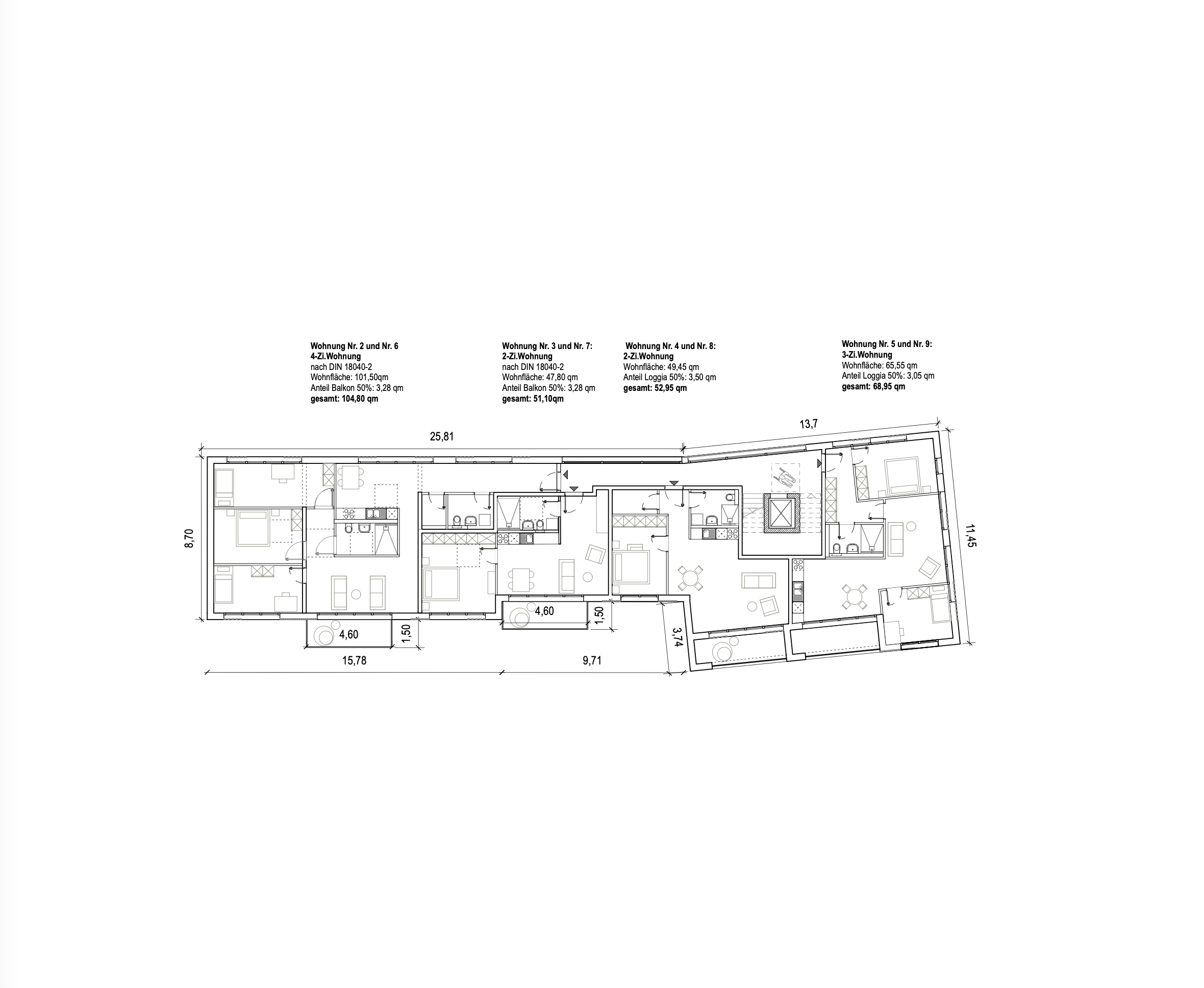 Grundriss Regelgeschoss mit Wohnungen