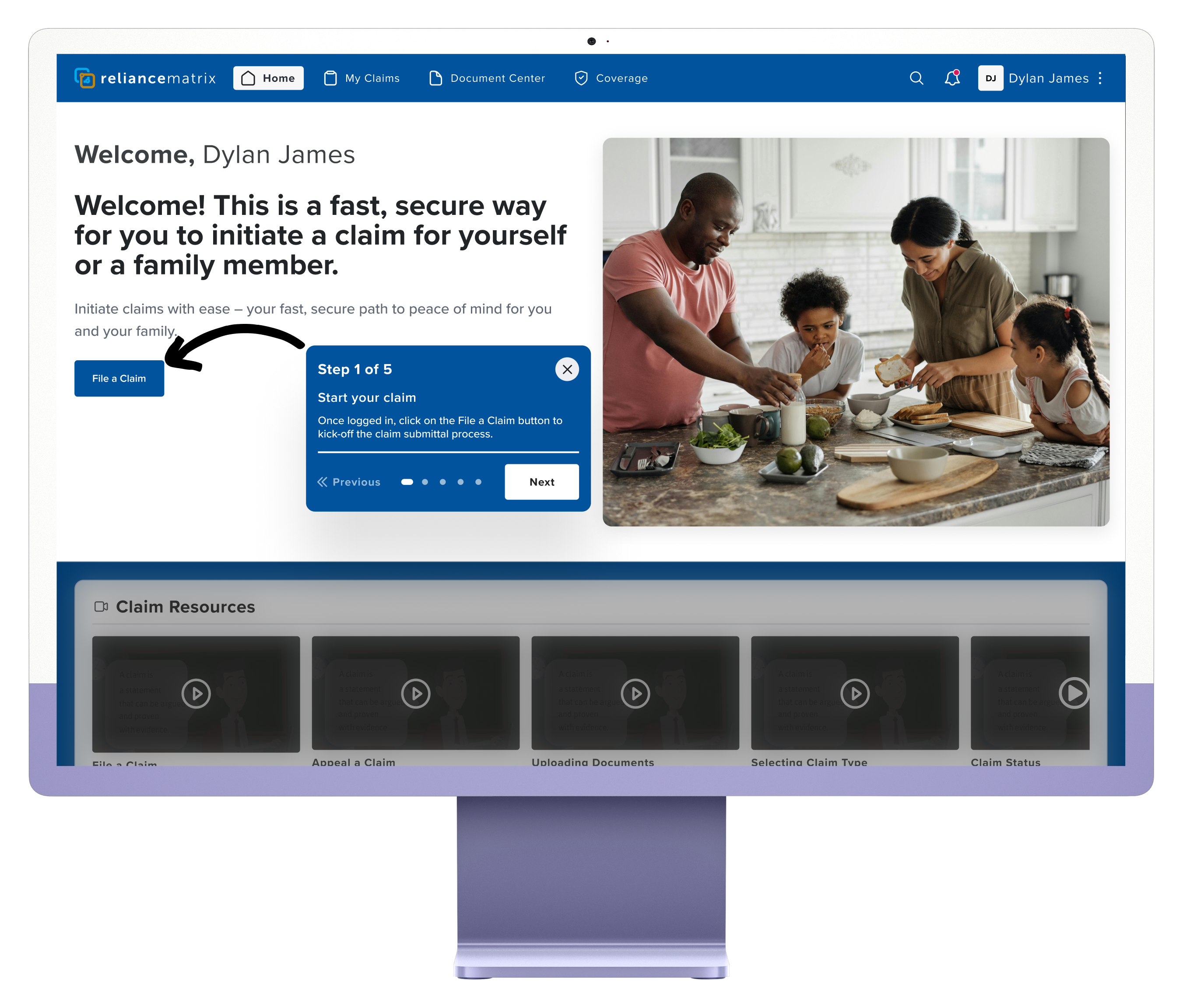 Claims portal dashboard helping employees manage the status of a leave request