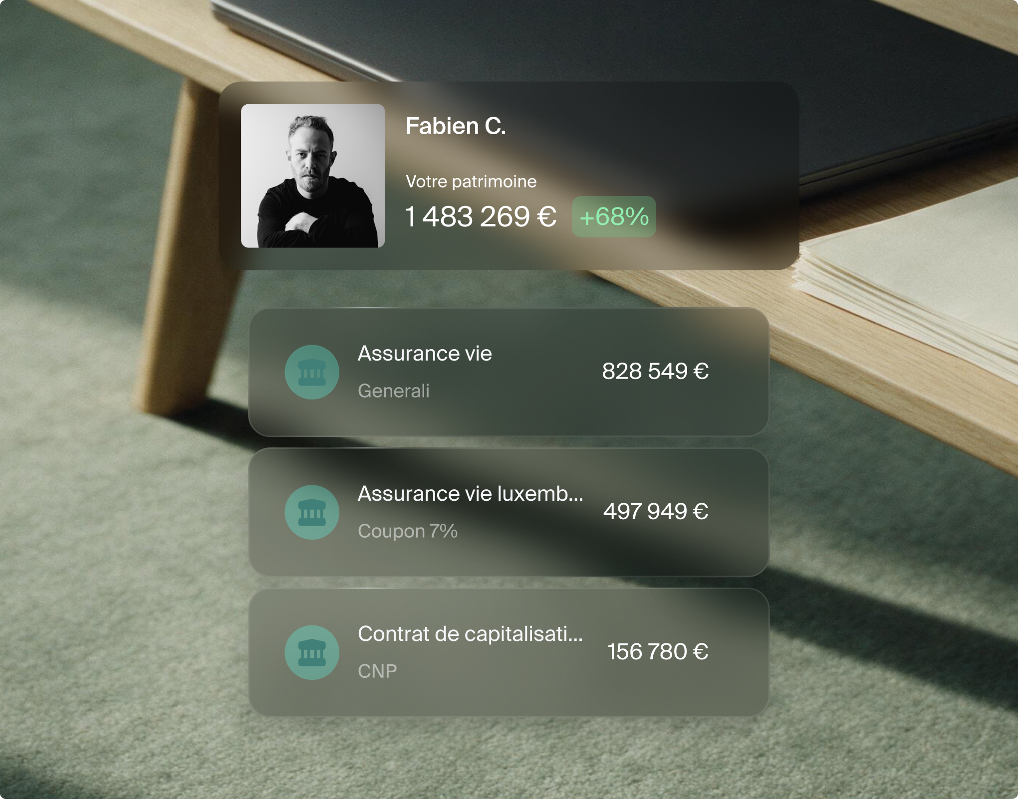 Vue du patrimoine dans l'application RockFi