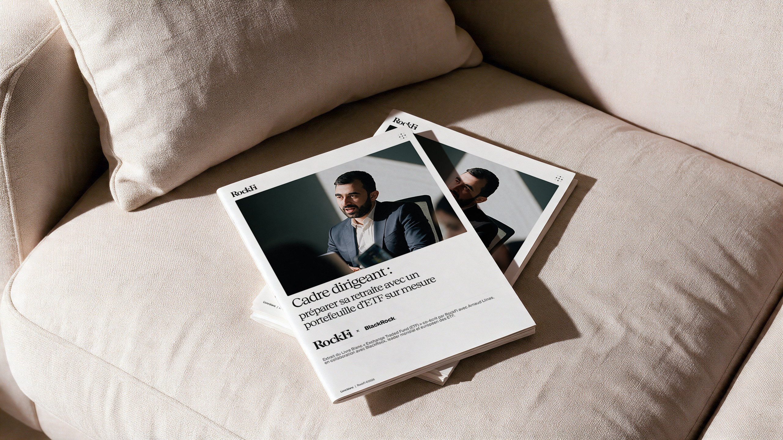 Couverture du guide RockFi « Cadre dirigeant : préparer sa retraite avec un portefeuille d’ETF sur mesure »