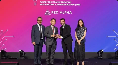 Aleph team receiving the SGTech Workforce Transformation Award on stage