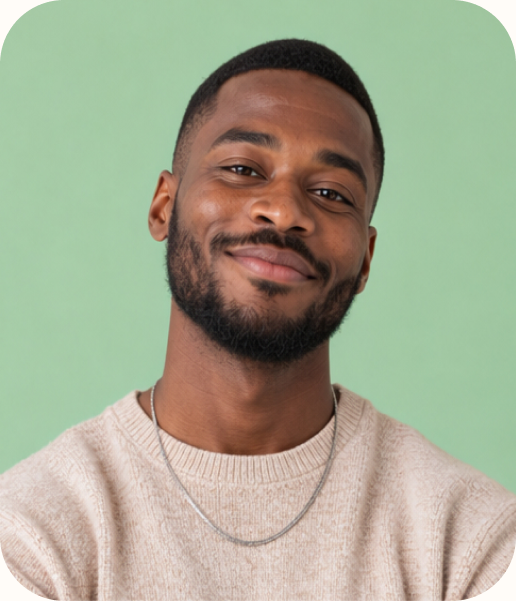 Smiling Aleph Cybersecurity trainee in a cream sweater