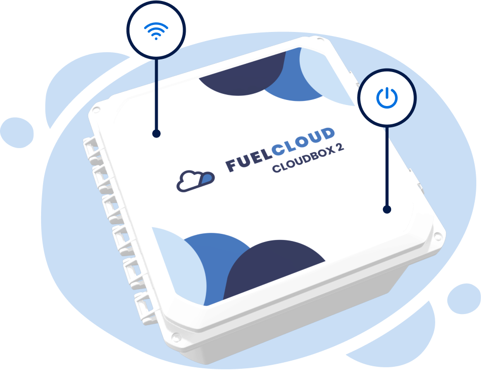 A FuelCloud CloudBox showing power and Wi-Fi control