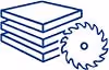 Metal plate and saw blade icon representing precision aluminum plate sawing services.