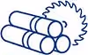Round metal bar and saw blade icon representing precision bar sawing services.