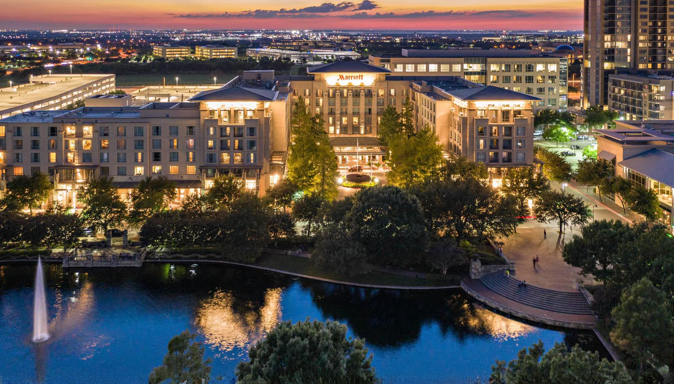 Legacy Town Center in Plano at dusk