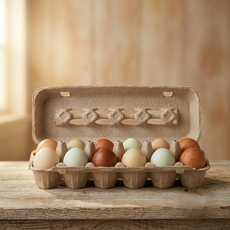 A carton of local farm-fresh eggs, stocked on the Schoch farm stand