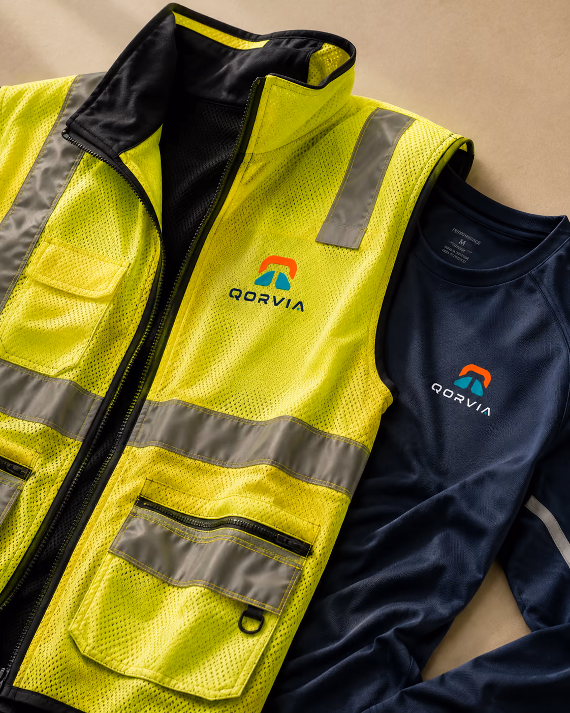 High-visibility branded safety vest with reflective stripes