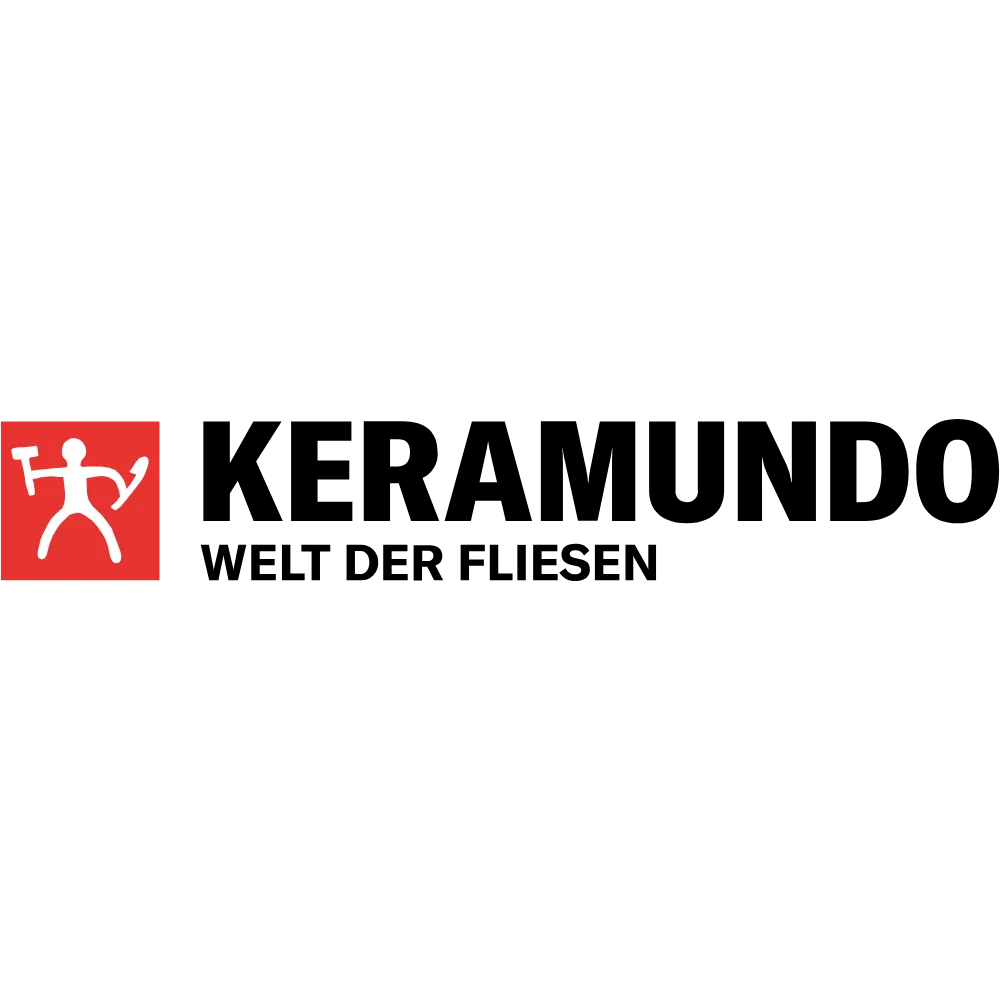 White stylized figure holding an axe and a hoe inside a red square.